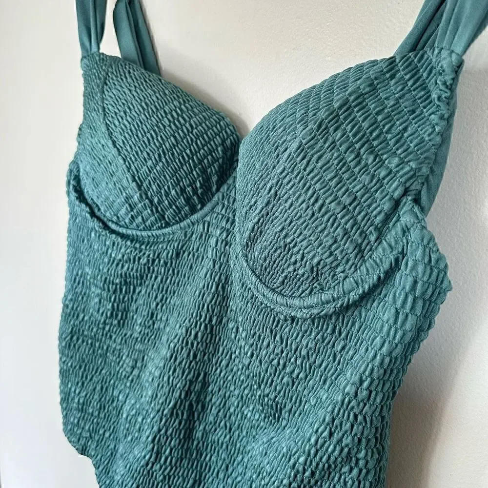 Hazel & Folk Women’s All Over Smocking Lente One Piece Swimsuit in Color Seaside